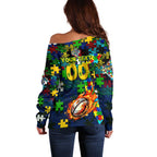 Eels Autism Awareness Off Shoulder Sweater Puzzle Flames Rugby Ball