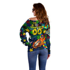 Eels Autism Awareness Off Shoulder Sweater Puzzle Flames Rugby Ball