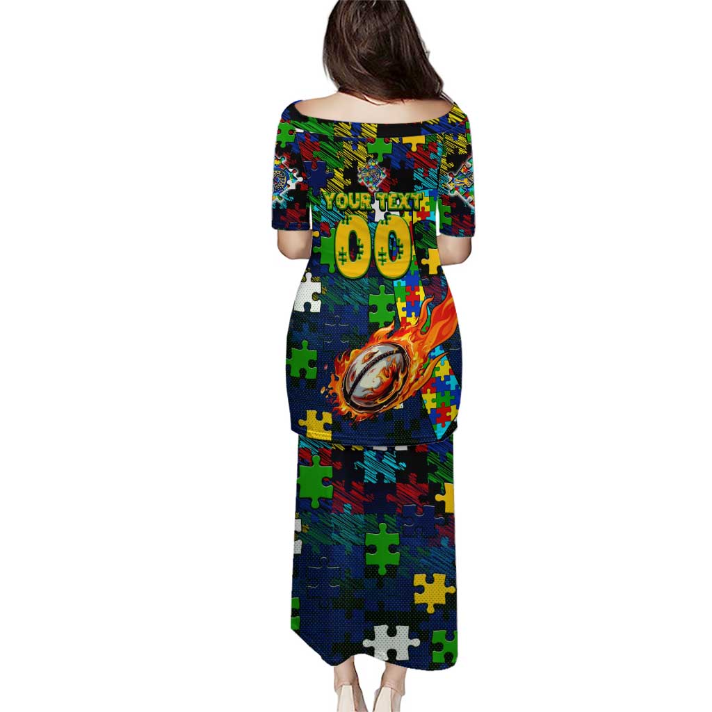 Eels Autism Awareness Puletasi Puzzle Flames Rugby Ball