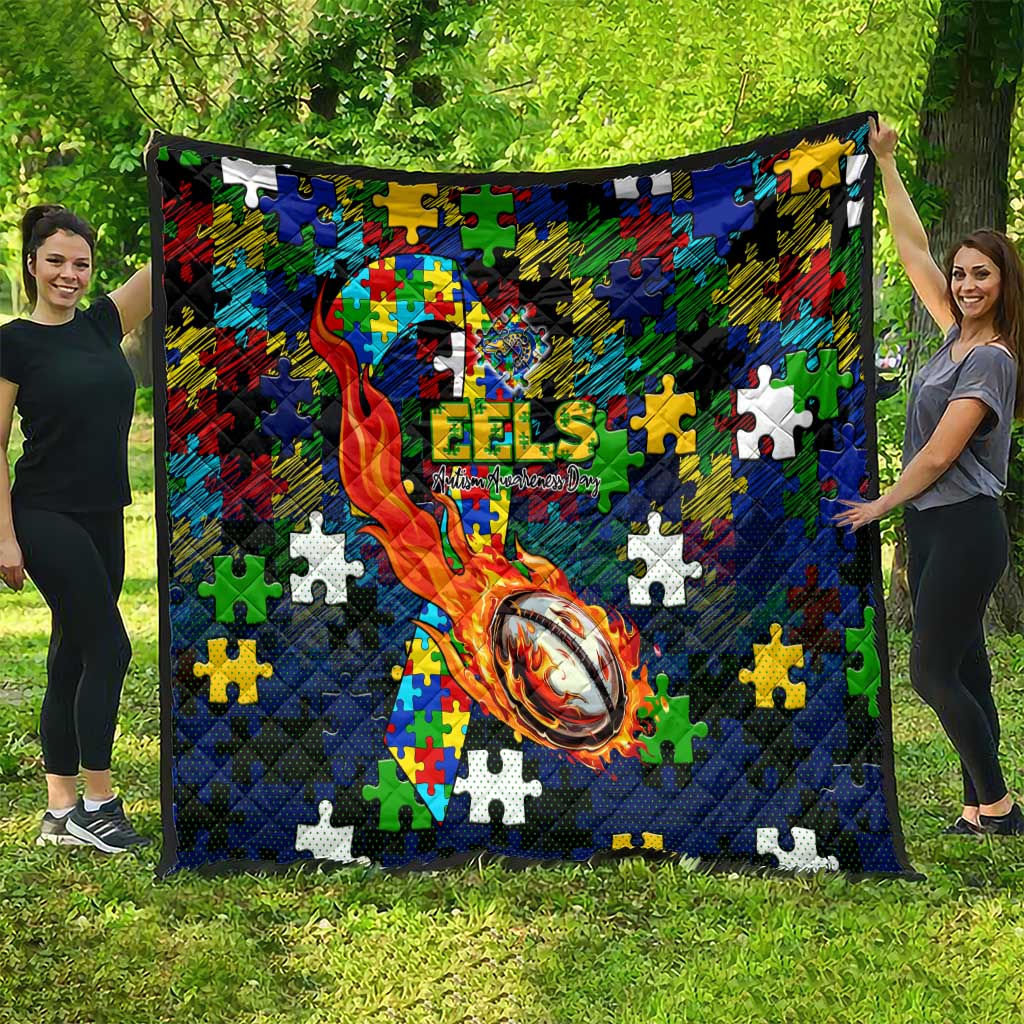 Eels Autism Awareness Quilt Puzzle Flames Rugby Ball