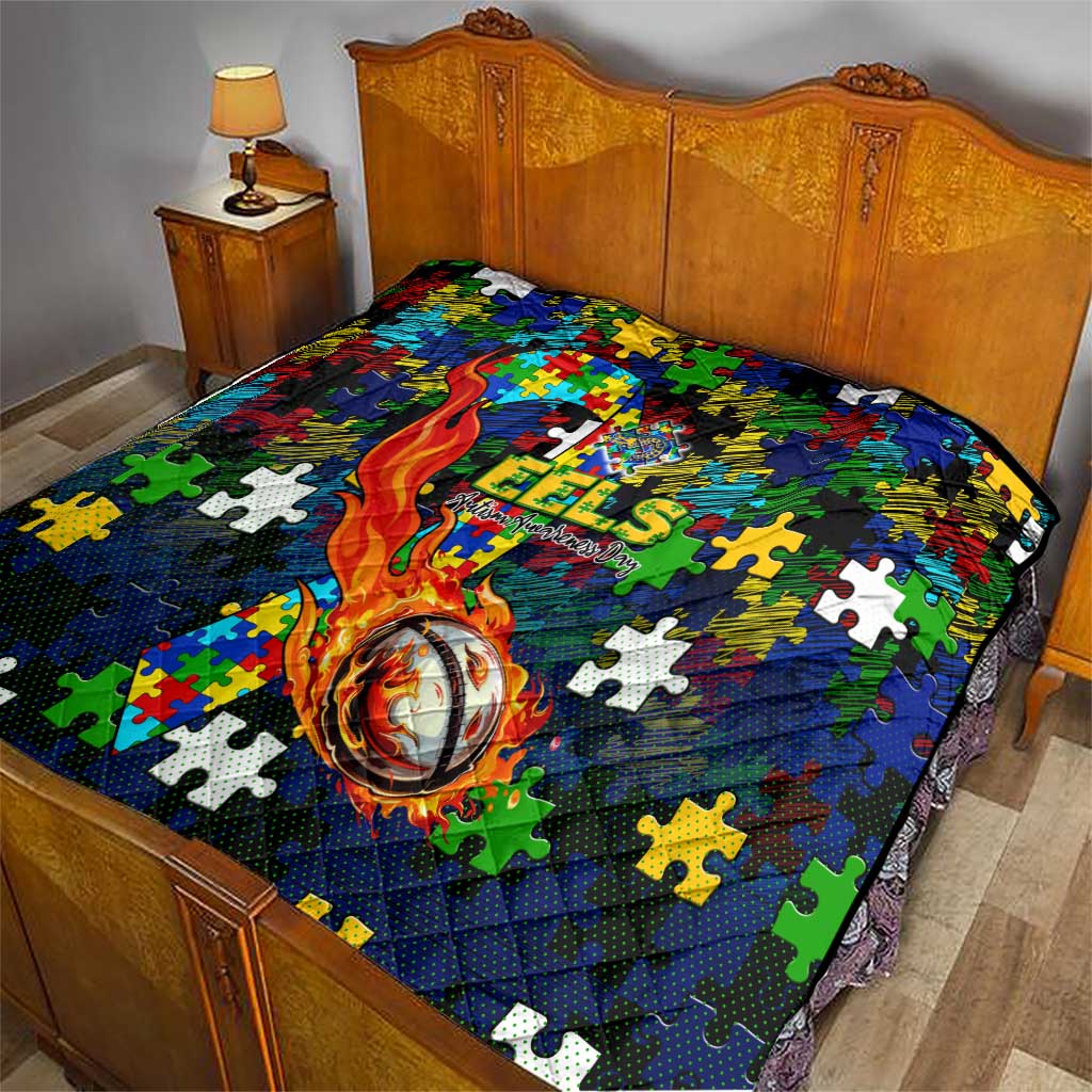 Eels Autism Awareness Quilt Puzzle Flames Rugby Ball