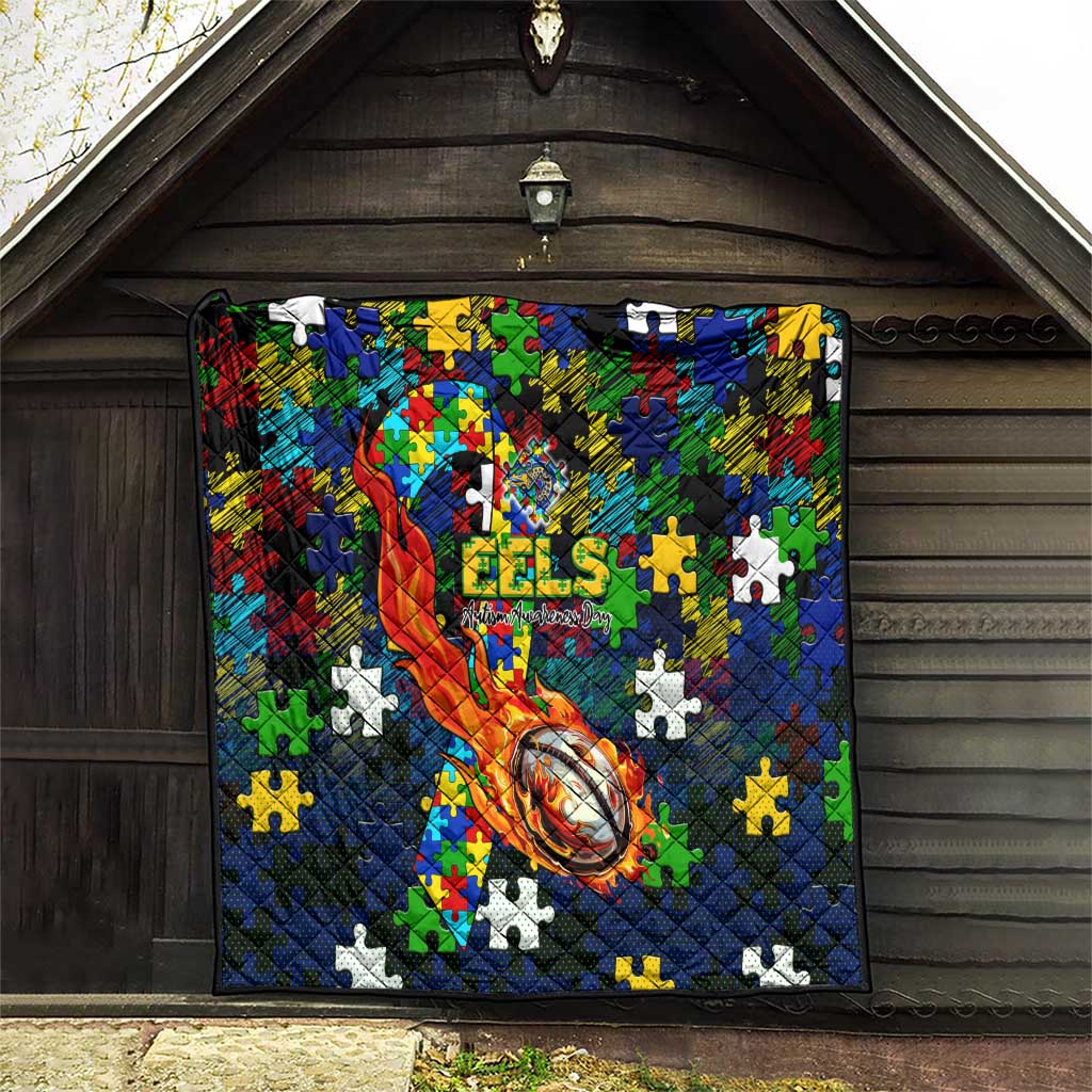 Eels Autism Awareness Quilt Puzzle Flames Rugby Ball