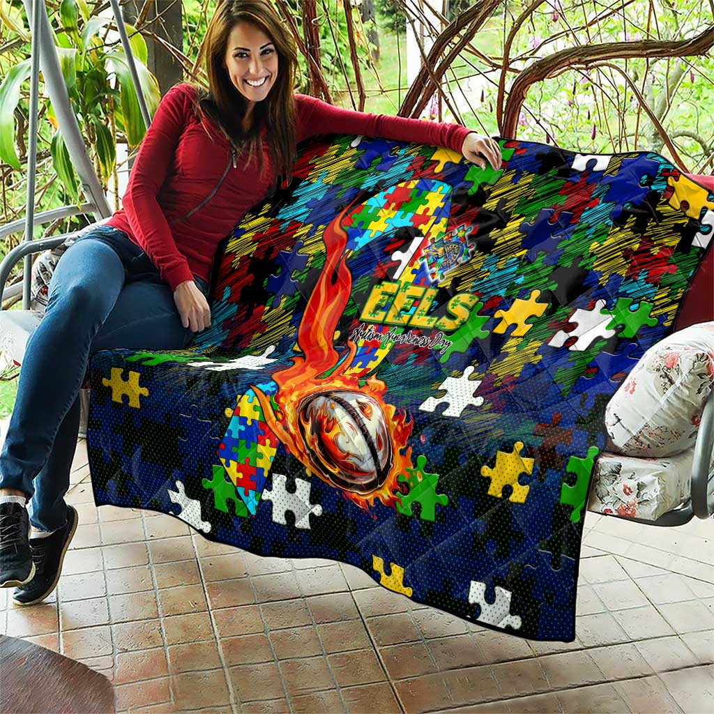 Eels Autism Awareness Quilt Puzzle Flames Rugby Ball