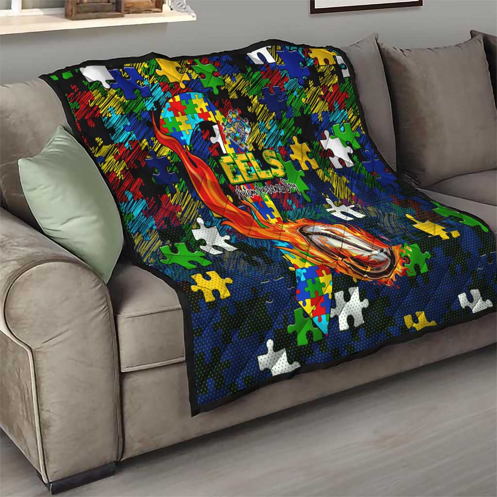 Eels Autism Awareness Quilt Puzzle Flames Rugby Ball