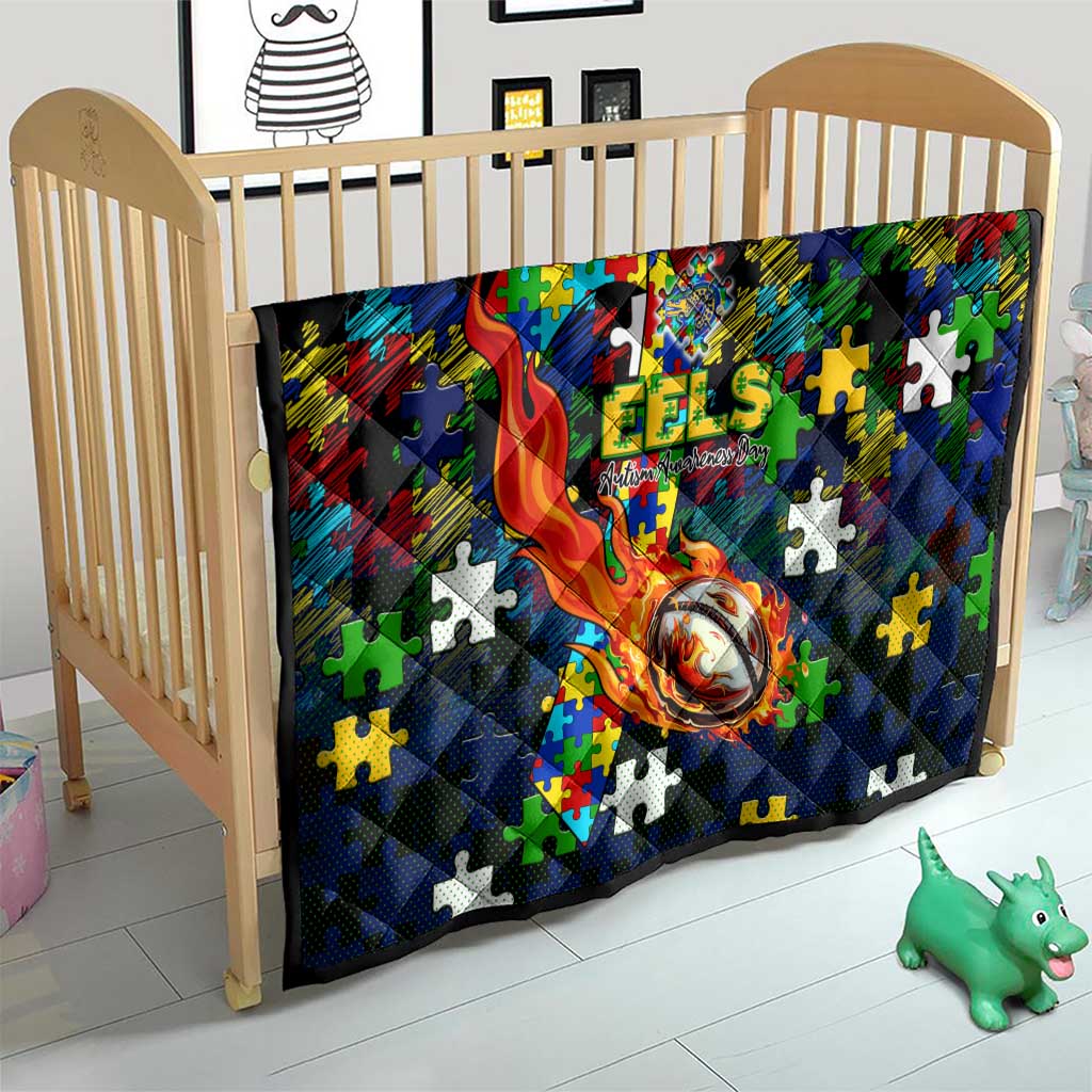 Eels Autism Awareness Quilt Puzzle Flames Rugby Ball