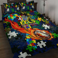 Eels Autism Awareness Quilt Bed Set Puzzle Flames Rugby Ball