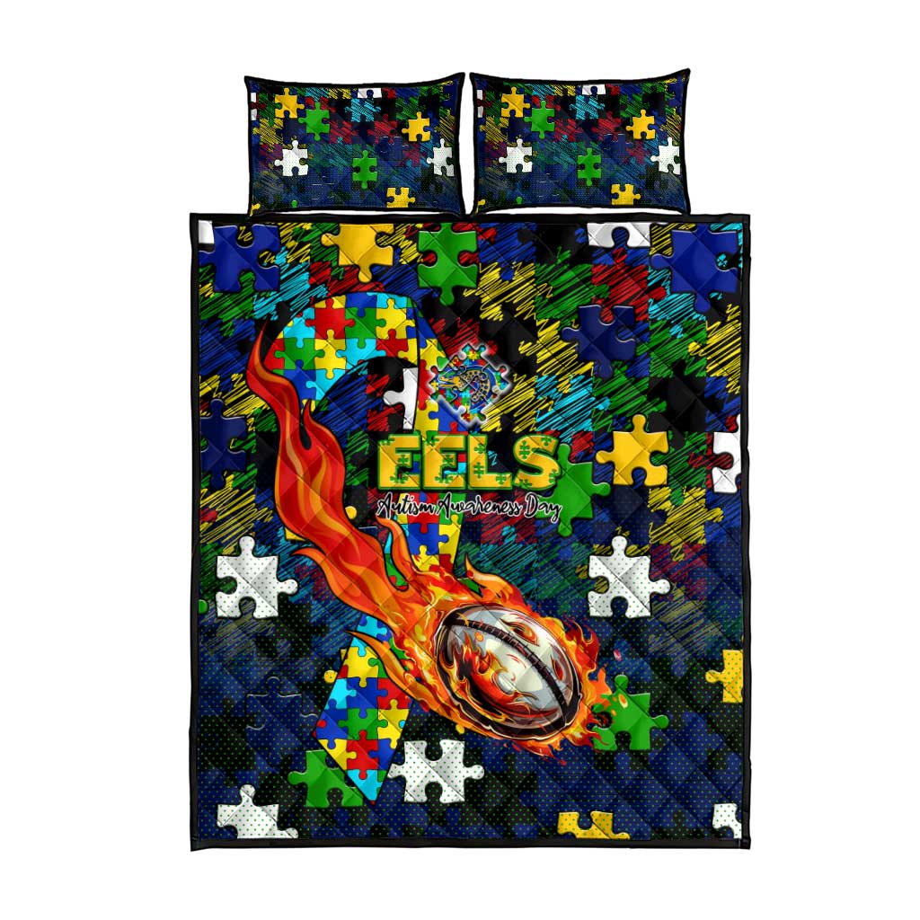 Eels Autism Awareness Quilt Bed Set Puzzle Flames Rugby Ball