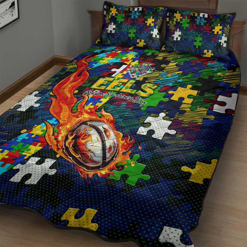 Eels Autism Awareness Quilt Bed Set Puzzle Flames Rugby Ball