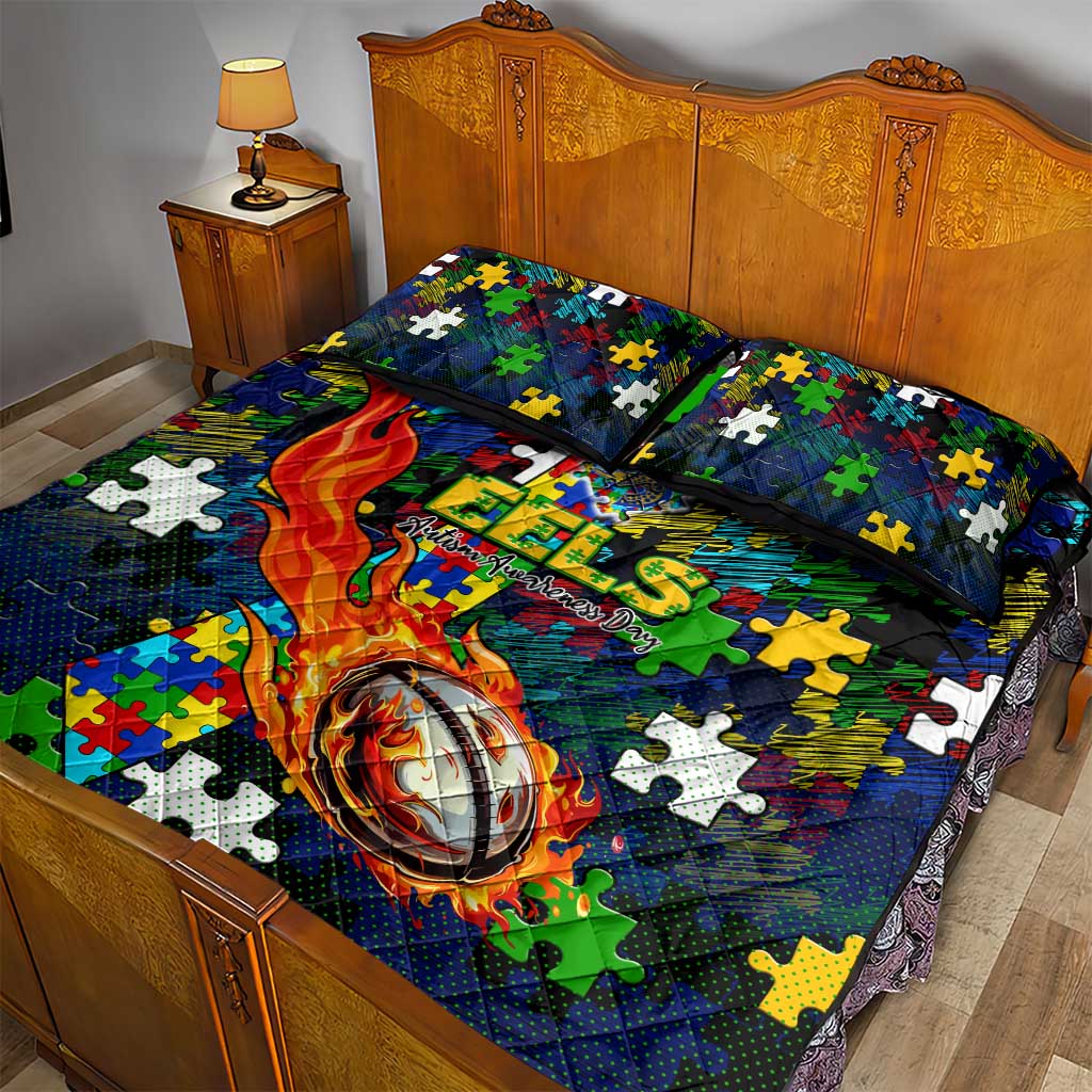 Eels Autism Awareness Quilt Bed Set Puzzle Flames Rugby Ball
