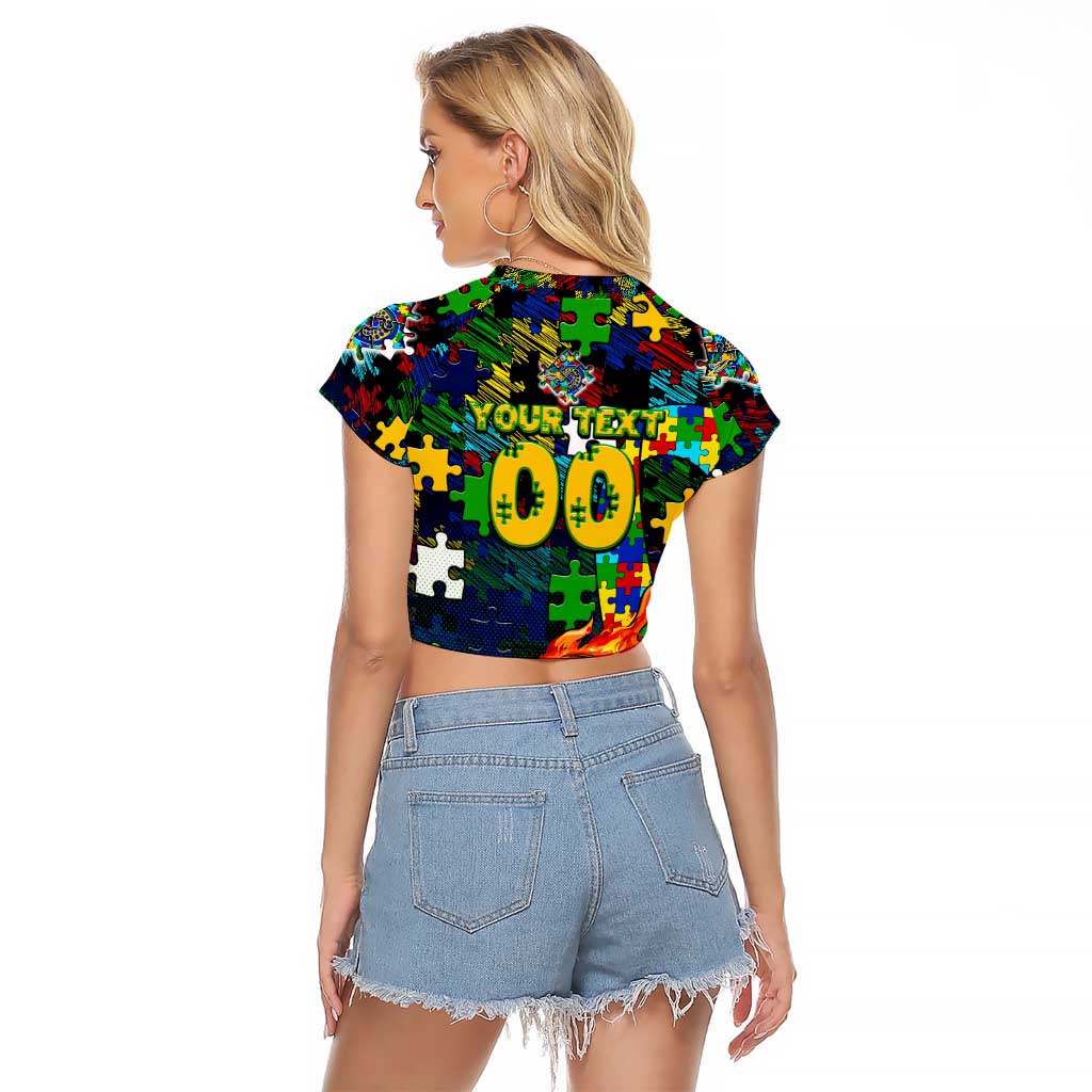 Eels Autism Awareness Raglan Cropped T Shirt Puzzle Flames Rugby Ball