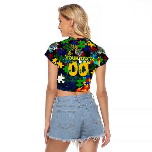 Eels Autism Awareness Raglan Cropped T Shirt Puzzle Flames Rugby Ball