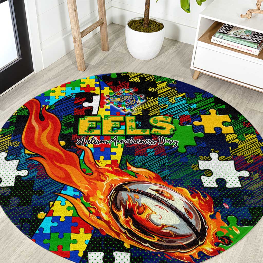 Eels Autism Awareness Round Carpet Puzzle Flames Rugby Ball