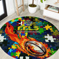 Eels Autism Awareness Round Carpet Puzzle Flames Rugby Ball