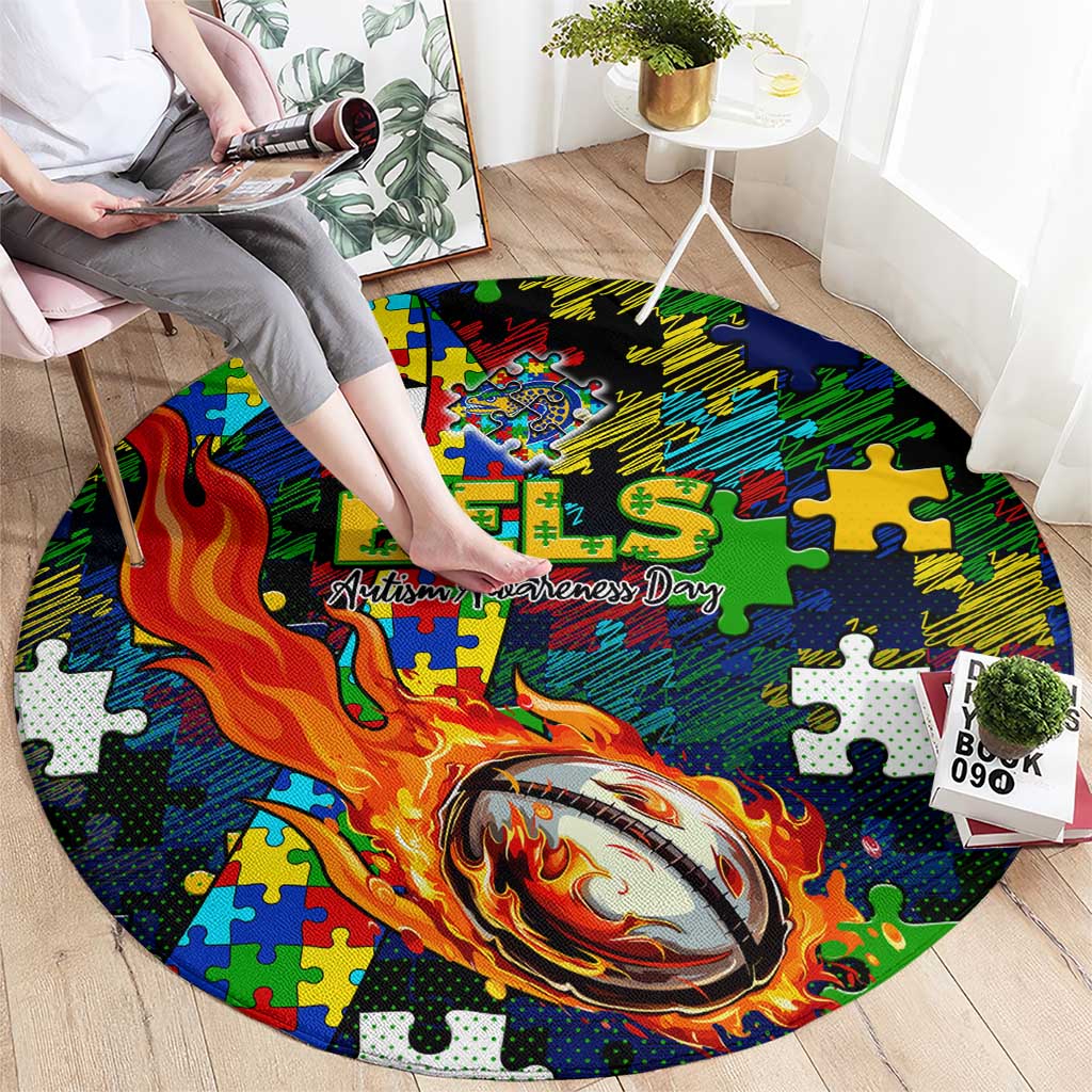 Eels Autism Awareness Round Carpet Puzzle Flames Rugby Ball