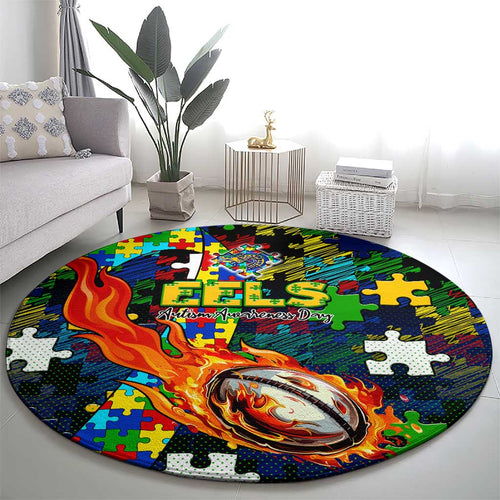 Eels Autism Awareness Round Carpet Puzzle Flames Rugby Ball