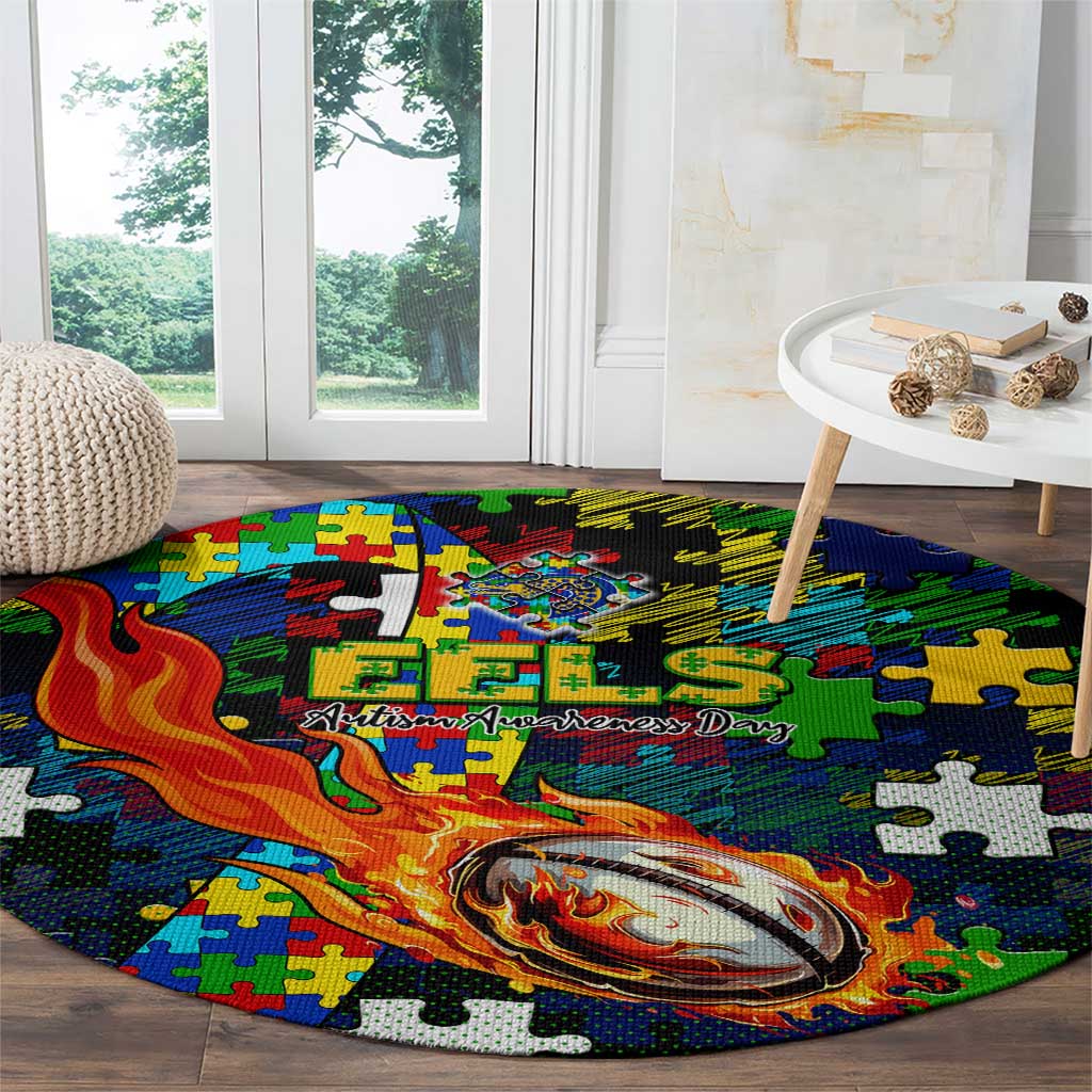 Eels Autism Awareness Round Carpet Puzzle Flames Rugby Ball