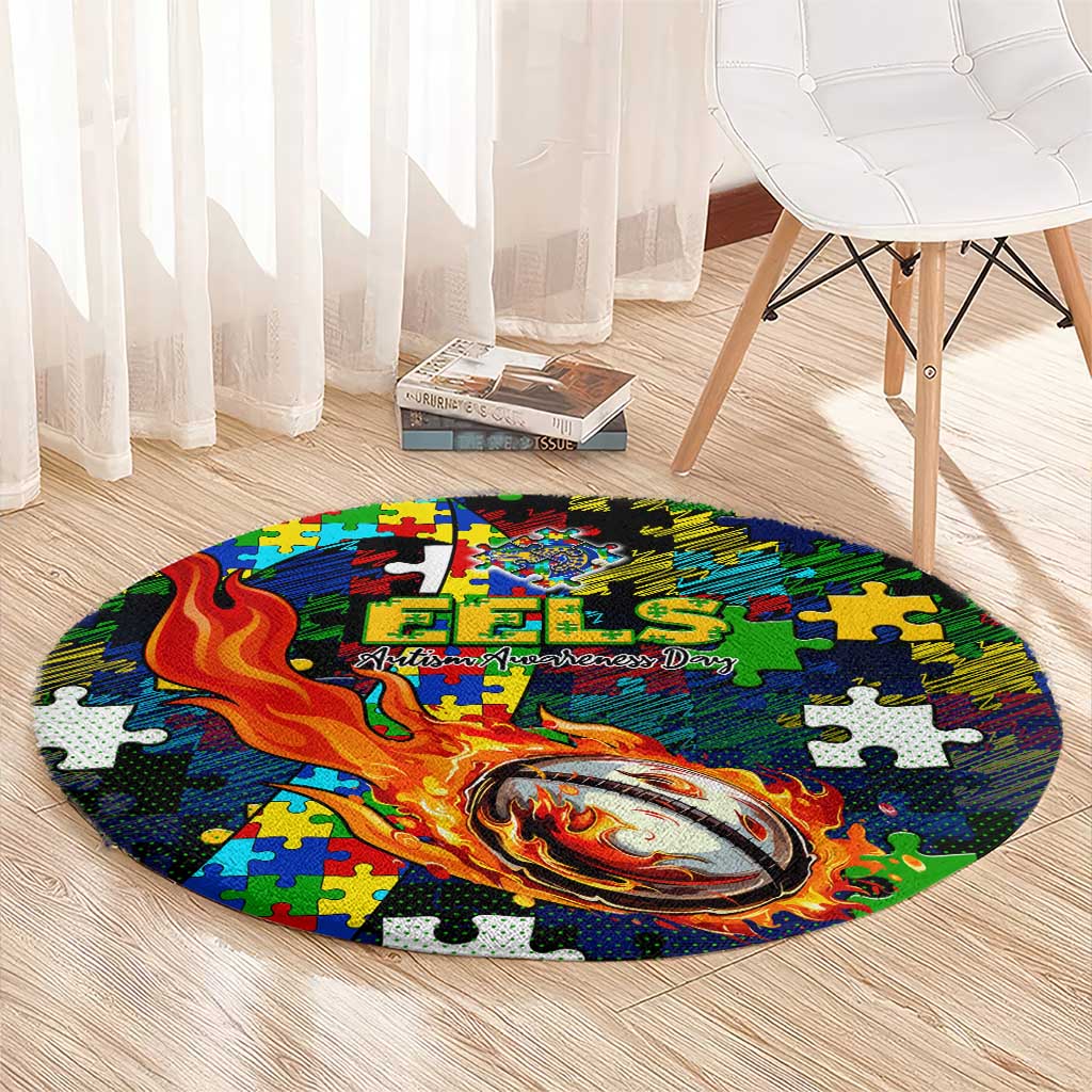 Eels Autism Awareness Round Carpet Puzzle Flames Rugby Ball