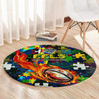 Eels Autism Awareness Round Carpet Puzzle Flames Rugby Ball