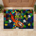 Eels Autism Awareness Rubber Doormat Puzzle Flames Rugby Ball
