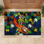 Eels Autism Awareness Rubber Doormat Puzzle Flames Rugby Ball