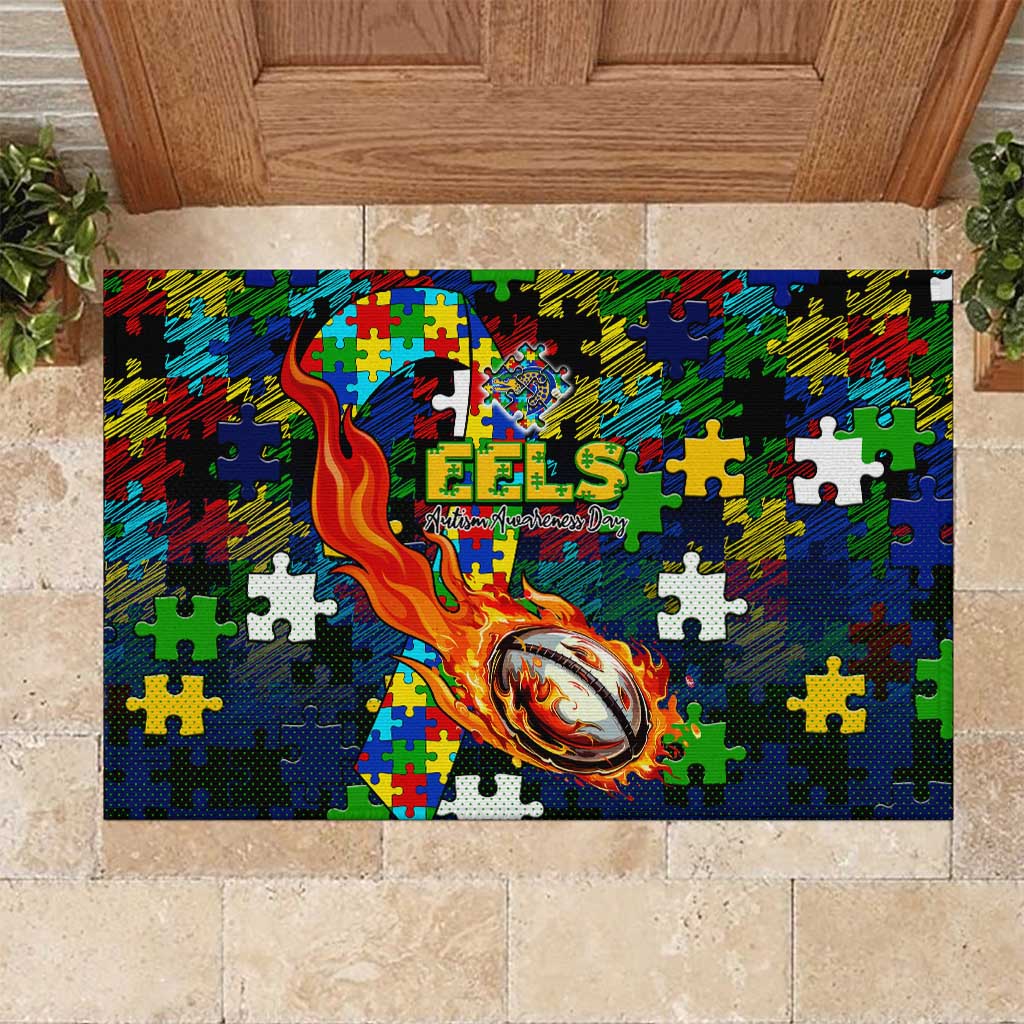 Eels Autism Awareness Rubber Doormat Puzzle Flames Rugby Ball