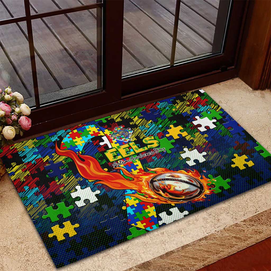 Eels Autism Awareness Rubber Doormat Puzzle Flames Rugby Ball