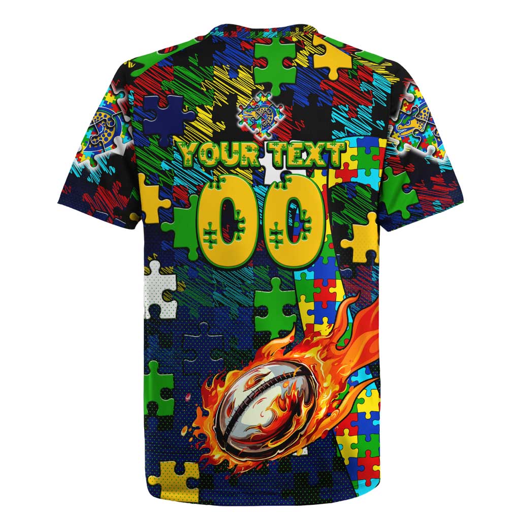 Eels Autism Awareness Rugby Jersey Puzzle Flames Rugby Ball