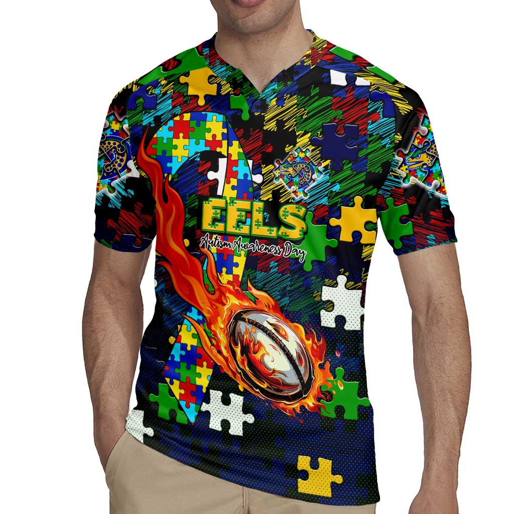 Eels Autism Awareness Rugby Jersey Puzzle Flames Rugby Ball