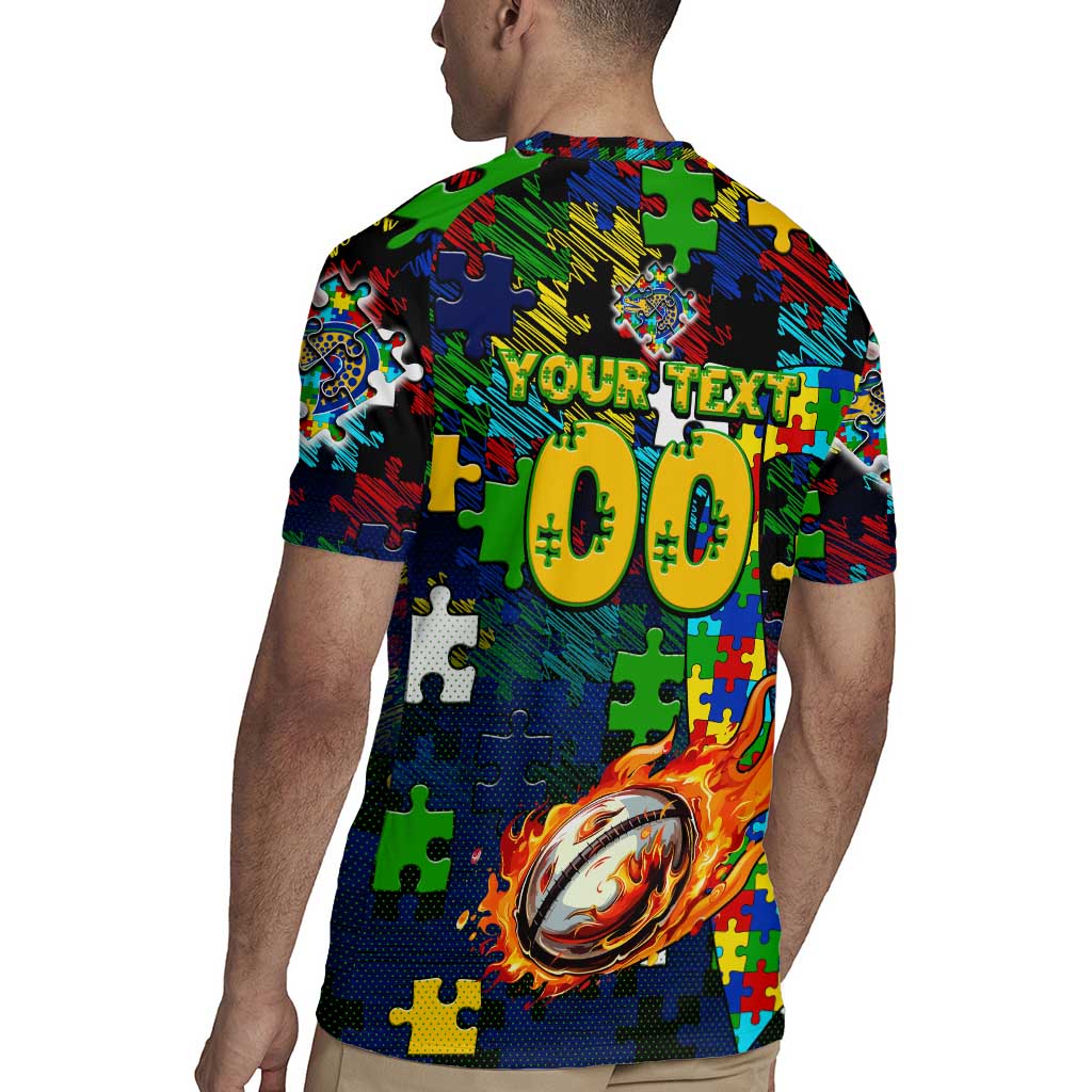 Eels Autism Awareness Rugby Jersey Puzzle Flames Rugby Ball