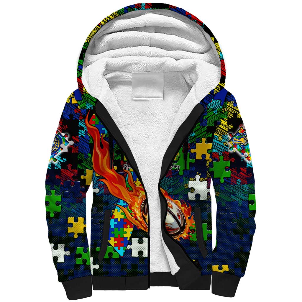Eels Autism Awareness Sherpa Hoodie Puzzle Flames Rugby Ball
