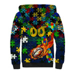Eels Autism Awareness Sherpa Hoodie Puzzle Flames Rugby Ball