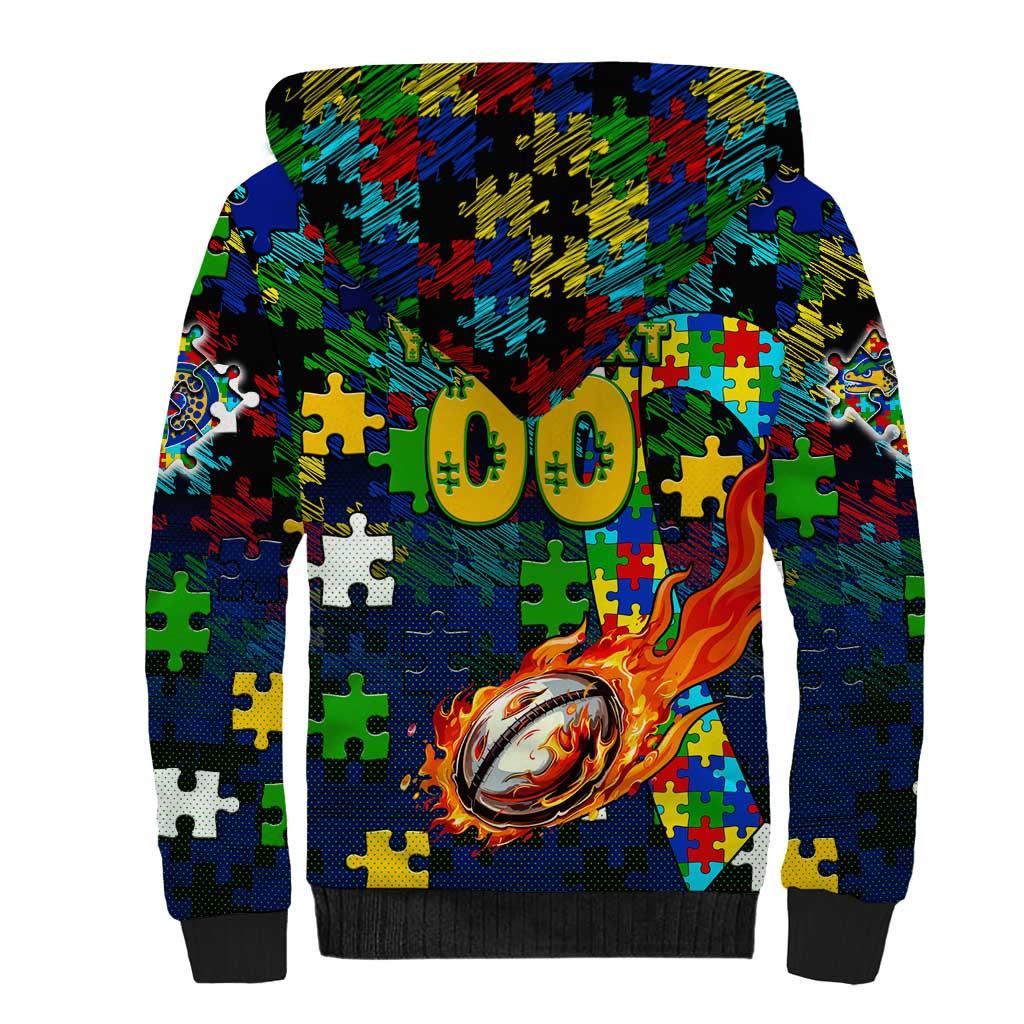 Eels Autism Awareness Sherpa Hoodie Puzzle Flames Rugby Ball