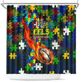 Eels Autism Awareness Shower Curtain Puzzle Flames Rugby Ball