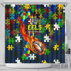 Eels Autism Awareness Shower Curtain Puzzle Flames Rugby Ball
