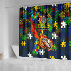 Eels Autism Awareness Shower Curtain Puzzle Flames Rugby Ball
