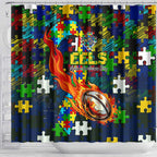 Eels Autism Awareness Shower Curtain Puzzle Flames Rugby Ball