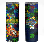 Eels Autism Awareness Skinny Tumbler Puzzle Flames Rugby Ball