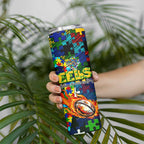 Eels Autism Awareness Skinny Tumbler Puzzle Flames Rugby Ball