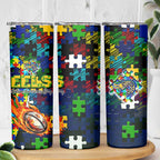 Eels Autism Awareness Skinny Tumbler Puzzle Flames Rugby Ball
