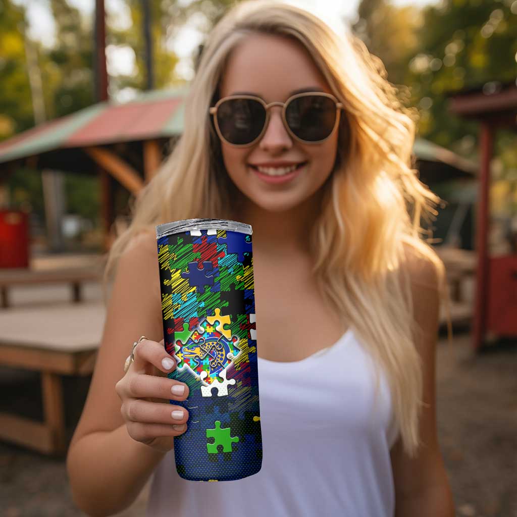 Eels Autism Awareness Skinny Tumbler Puzzle Flames Rugby Ball