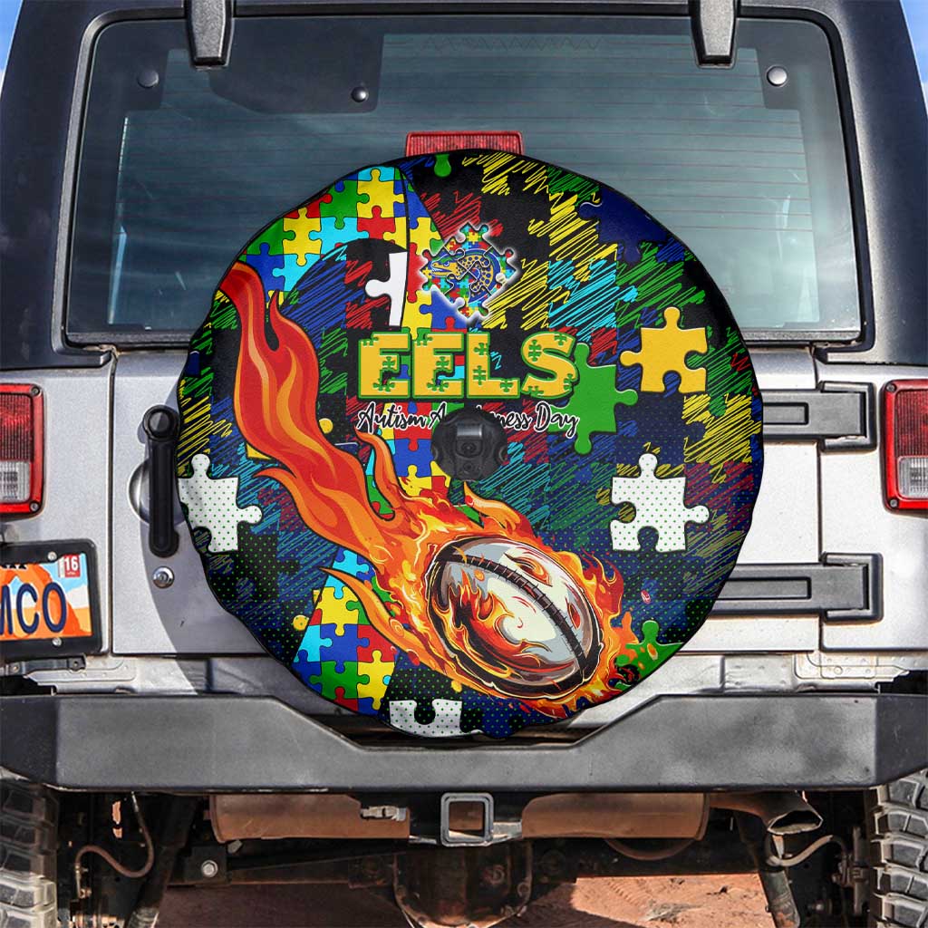 Eels Autism Awareness Spare Tire Cover Puzzle Flames Rugby Ball