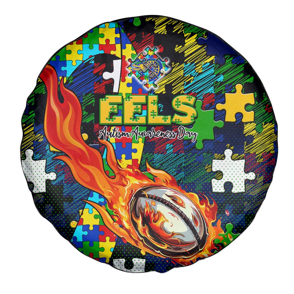 Eels Autism Awareness Spare Tire Cover Puzzle Flames Rugby Ball