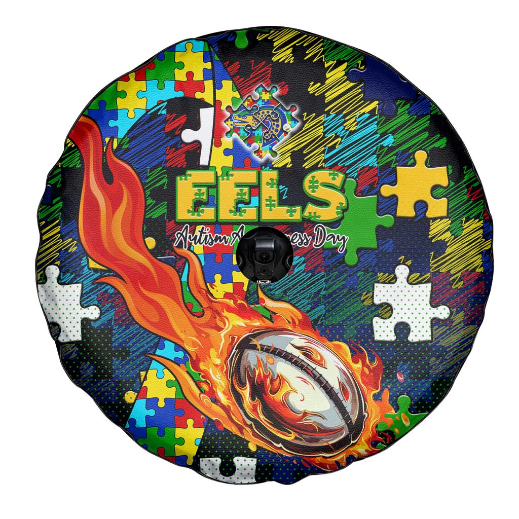 Eels Autism Awareness Spare Tire Cover Puzzle Flames Rugby Ball