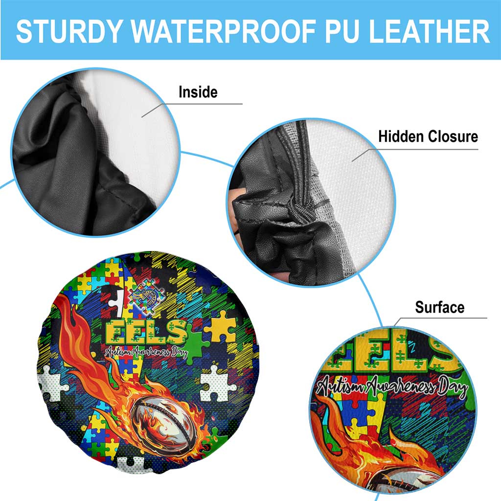 Eels Autism Awareness Spare Tire Cover Puzzle Flames Rugby Ball