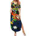 Eels Autism Awareness Summer Maxi Dress Puzzle Flames Rugby Ball