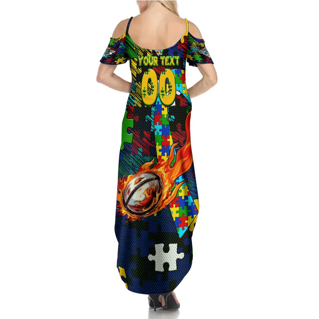 Eels Autism Awareness Summer Maxi Dress Puzzle Flames Rugby Ball