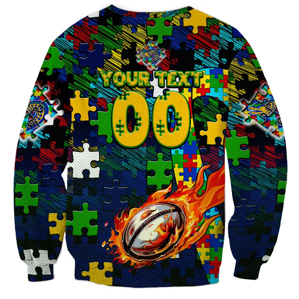 Eels Autism Awareness Sweatshirt Puzzle Flames Rugby Ball