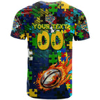 Eels Autism Awareness T Shirt Puzzle Flames Rugby Ball