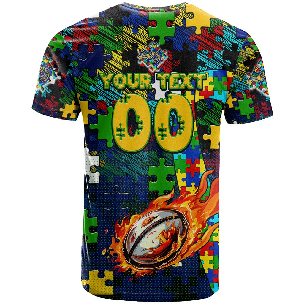Eels Autism Awareness T Shirt Puzzle Flames Rugby Ball