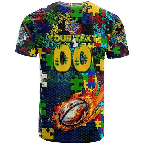 Eels Autism Awareness T Shirt Puzzle Flames Rugby Ball